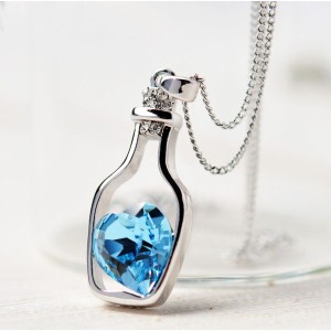 RTD-3675 : Bottle Framed Blue Crystal Heart Pendant Necklace at RTD Gifts