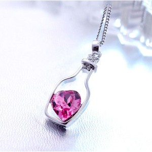 RTD-3676 : Bottle Frame Pink Crystal Heart Pendant Necklace at RTD Gifts