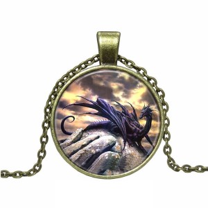 RTD-3677 : Purple Dragon On Mountain Pendant Necklace at RTD Gifts