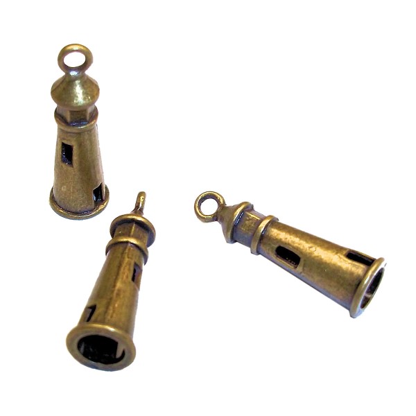 12-Pack of 3D Metal Lighthouse Charms Antique Bronze