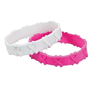RTD-3748 : Rubber 3D Pink and White Ribbon Bracelets Cancer Awareness at RTD Gifts