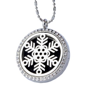 RTD-3777 : Essential Oils Aromatherapy Silver Snowflake Locket Necklace w/ Rhinestones at RTD Gifts