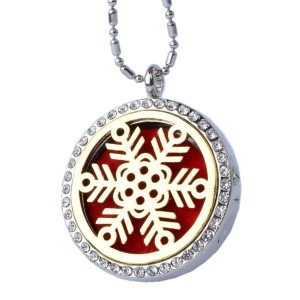 RTD-3778 : Aromatherapy Essential Oils Silver w/Gold Snowflake Rhinestones Locket Necklace at RTD Gifts