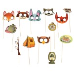 13-Piece Set of Paper Camping Party Costume Photo Stick Props
