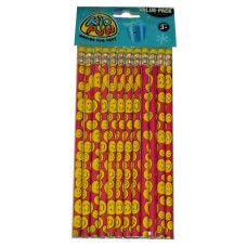 Neon Smiley Face Pencils 12-Pack