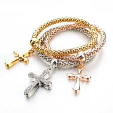 Multilayer 3pc Gold Silver Copper Cross Fashion Bracelet