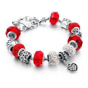 RTD-3849 : Red Crystal Charm Bracelet with Paw Print Charms at RTD Gifts
