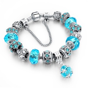 RTD-3851 : Turquois Crystal Charm Bracelet with Flower Charms at RTD Gifts
