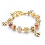 Heart 3x I Love You Golden Charm Bracelet with Crystal Beads