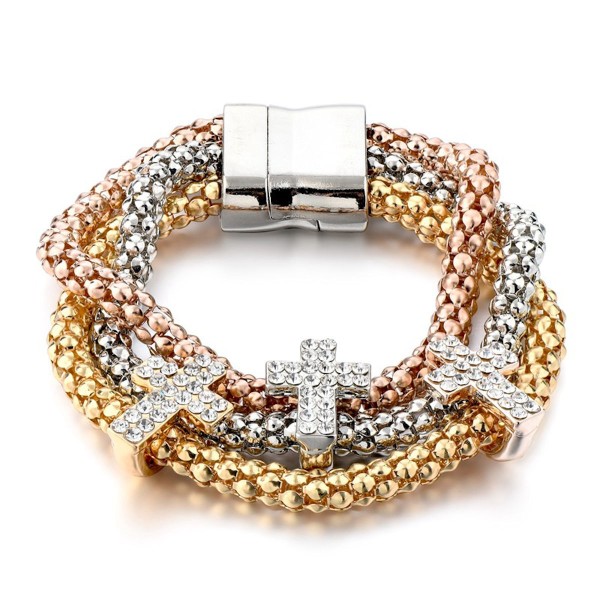 Christian Cross Charm Bracelet Multilayer Rope Chain Magnetic Clasp Gold Silver Christian Cross Charm Bracelet Multilayer Rope Chain Magnetic Clasp Gold Silver