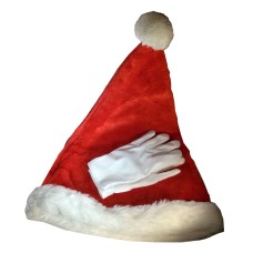Plush Santa Hat and White Gloves Set for Adults or Children
