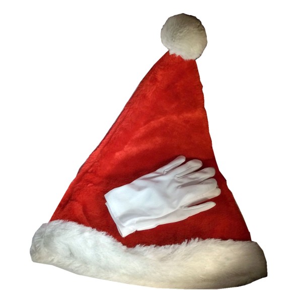 Deluxe Plush Santa Hat White Gloves Set Xmas Christmas Costume Accessory Kids