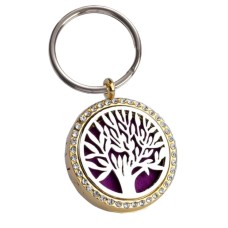 Essential Oils Aromatherapy Locket Keyring Key Chain Silver Tree Golden Frame