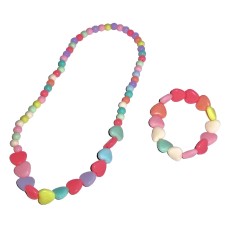 Candy-Colored Heart Bead Necklace and Bracelet Set 