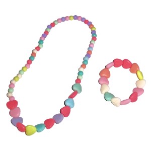 RTD-3909 : Candy-Colored Heart Bead Necklace and Bracelet Set at RTD Gifts