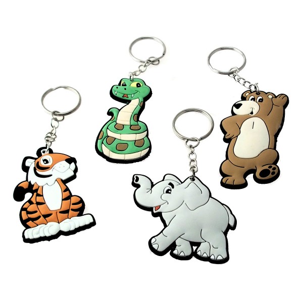 Cute Zoo Animal Rubber Key Chain Tiger Elephant Bear Keychain