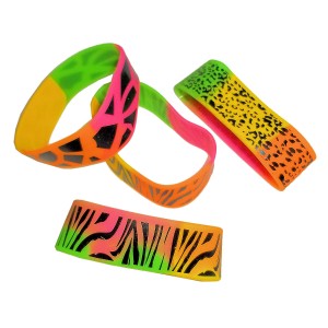 RTD-3919 : Zoo Animal Rainbow Safari Print Wide Rubber Bracelets at RTD Gifts