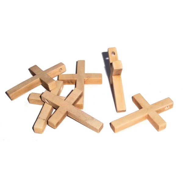 Large Natural Wood Cross Beads