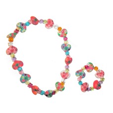 Child's Flowery Heart Bead Necklace and Bracelet Set