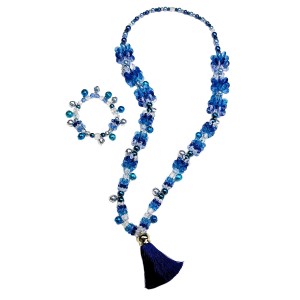 RTD-4002 : Blue Blustery Winter Snowflake Tassel Necklace and Bracelet Set at RTD Gifts