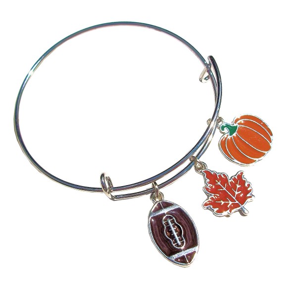 Fall Football Fan Bangle Bracelet Expandable Silver Wire Enamel Pumpkin Leaf Fall Football Fan Bangle Bracelet Expandable Silver Wire Enamel Pumpkin Leaf