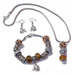 Safari Jungle Theme Necklace Bracelet Earring Set w/ Elephant Charm