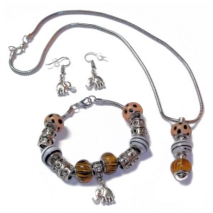 RTD-4021 : Safari Jungle Theme Necklace Bracelet Earring Set w/ Elephant Charm at RTD Gifts