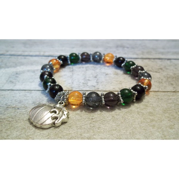 Fall Pumpkin Stretch Bracelet Halloween Thanksgiving Glass Beads Charm Gift 7in
