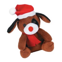 Plush Christmas Brown Puppy Dog with Santa Hat