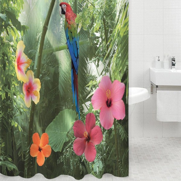 Tropical Parrot Shower Curtain Jungle Forest Bath Decor Waterproof Fabric 71x79