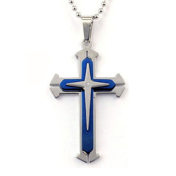 Blue Titanium Steel Cross Necklace with Stone Blue Titanium Steel Cross Necklace with Stone
