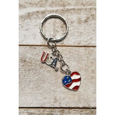 Handmade USA Heart Flag Charm Keychain