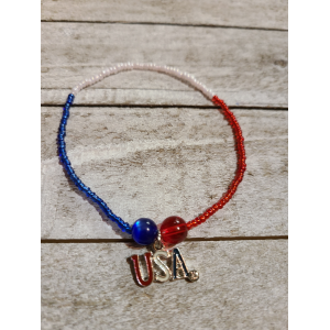 TYD-1187 : Red, White and Blue Tiny Seed Bead USA Bracelet at RTD Gifts