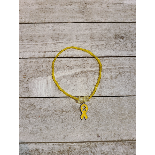 Autism Awareness Ribbon Bracelet Yellow Seed Bead Puzzle Charm Handmade 7