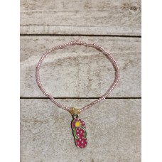 Pink Tiny Glass Seed Bead Bracelet With Flip Flop Charm 