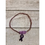 Tiny 6 inch Purple Glass Seed Bead Bracelet With Puzzle Ribbon Charm 