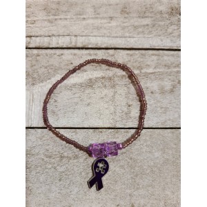 TYD-1190 : Tiny 6 inch Purple Glass Seed Bead Bracelet With Puzzle Ribbon Charm at RTD Gifts
