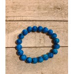 Blue Marbled Glass Bead Stretch Bracelet 6 Inch Handmade Beaded Jewelry