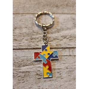 TYD-1199 : Autism Puzzle Piece Cross Charm Keychain at RTD Gifts
