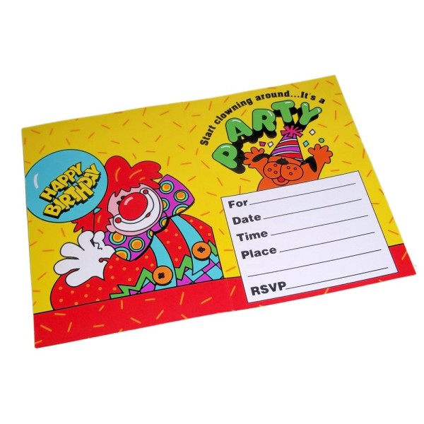 Circus Clown Party Invitations with Envelopes 8-pack