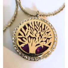Essential Oils Diffuser Tree Locket Necklace Gold on Gold with Rhinestones Essential Oils Diffuser Tree Locket Necklace Gold on Gold with Rhinestones